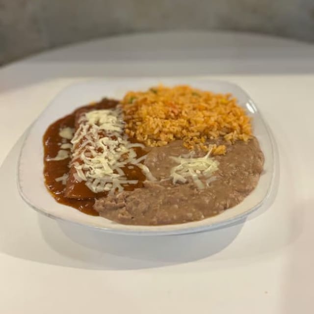 O. Kids Enchilada, Rice and Beans.