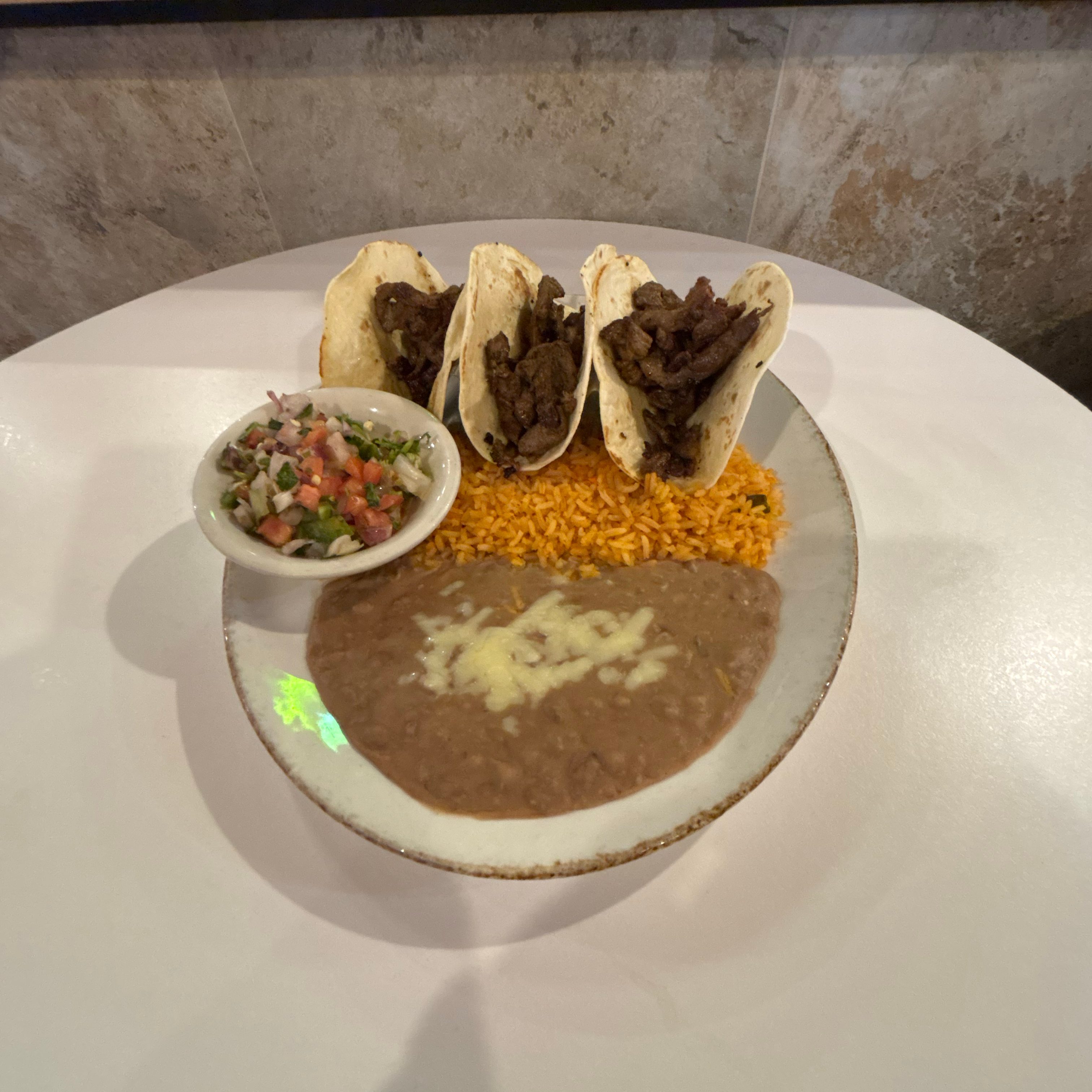 31A. Three Pieces Steak Tacos.